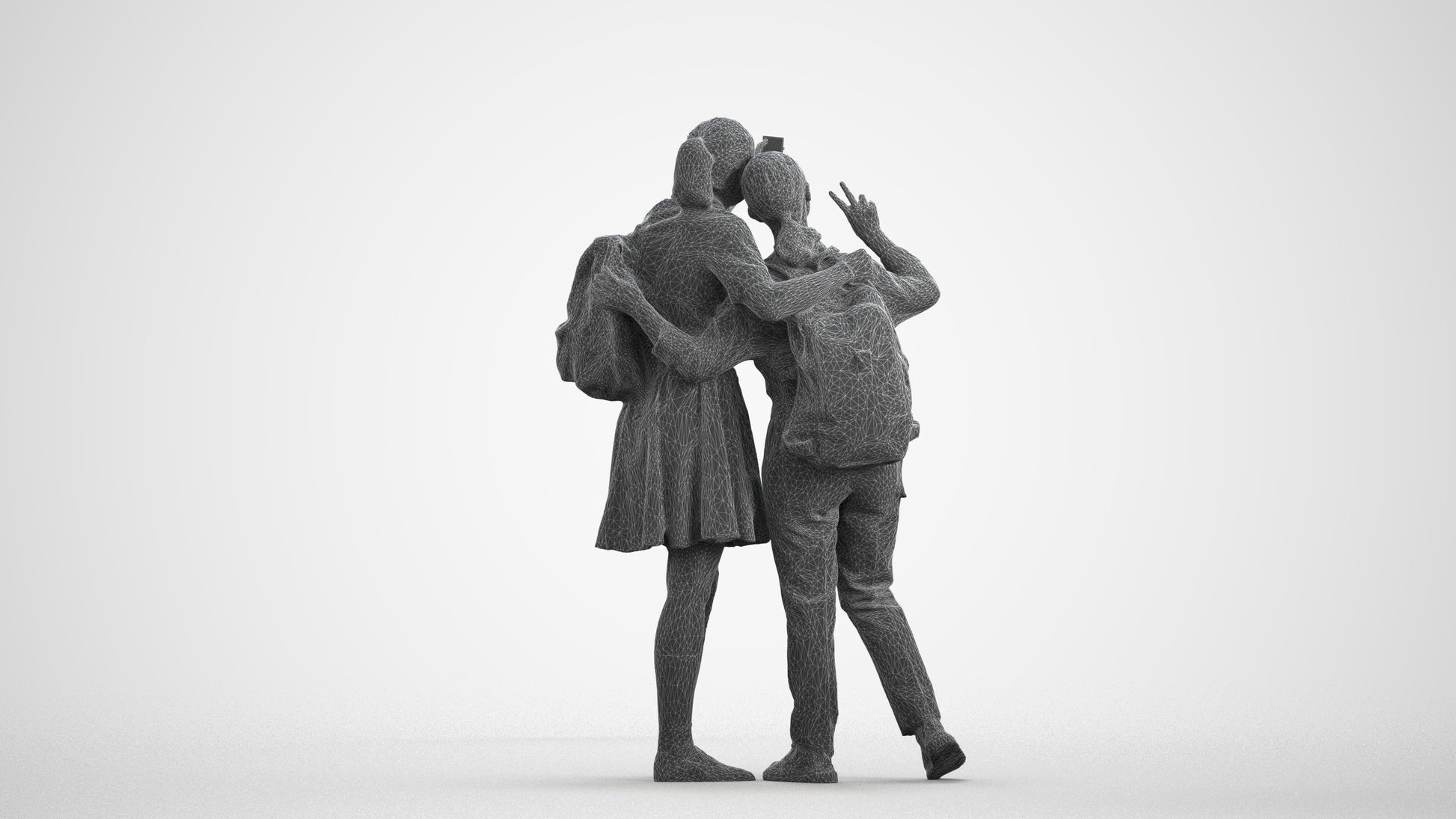 scanned 3D girl kids, photogrammetry people for Enscape and V-Ray, wireframe front view