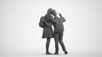 scanned 3D girl kids, photogrammetry people for Enscape and V-Ray, wireframe front view