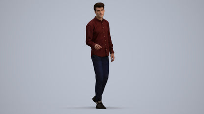 3D human model man casual walking, photogrammetry scanned person for archviz, standing pose render