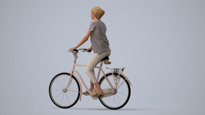 3D people model woman casual cycling, scanned human for 3ds Max rendering, three-quarter view render