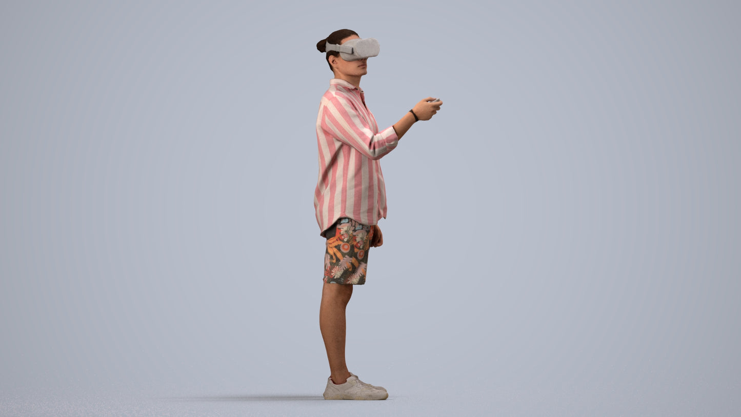 realistic 3D human man casual standing, archviz people FBX OBJ for Blender, side view render