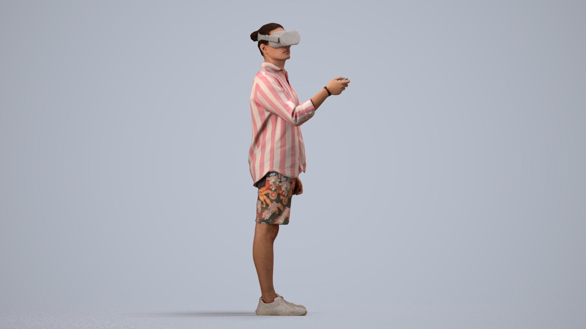 realistic 3D human man casual standing, archviz people FBX OBJ for Blender, side view render