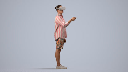 realistic 3D human man casual standing, archviz people FBX OBJ for Blender, side view render