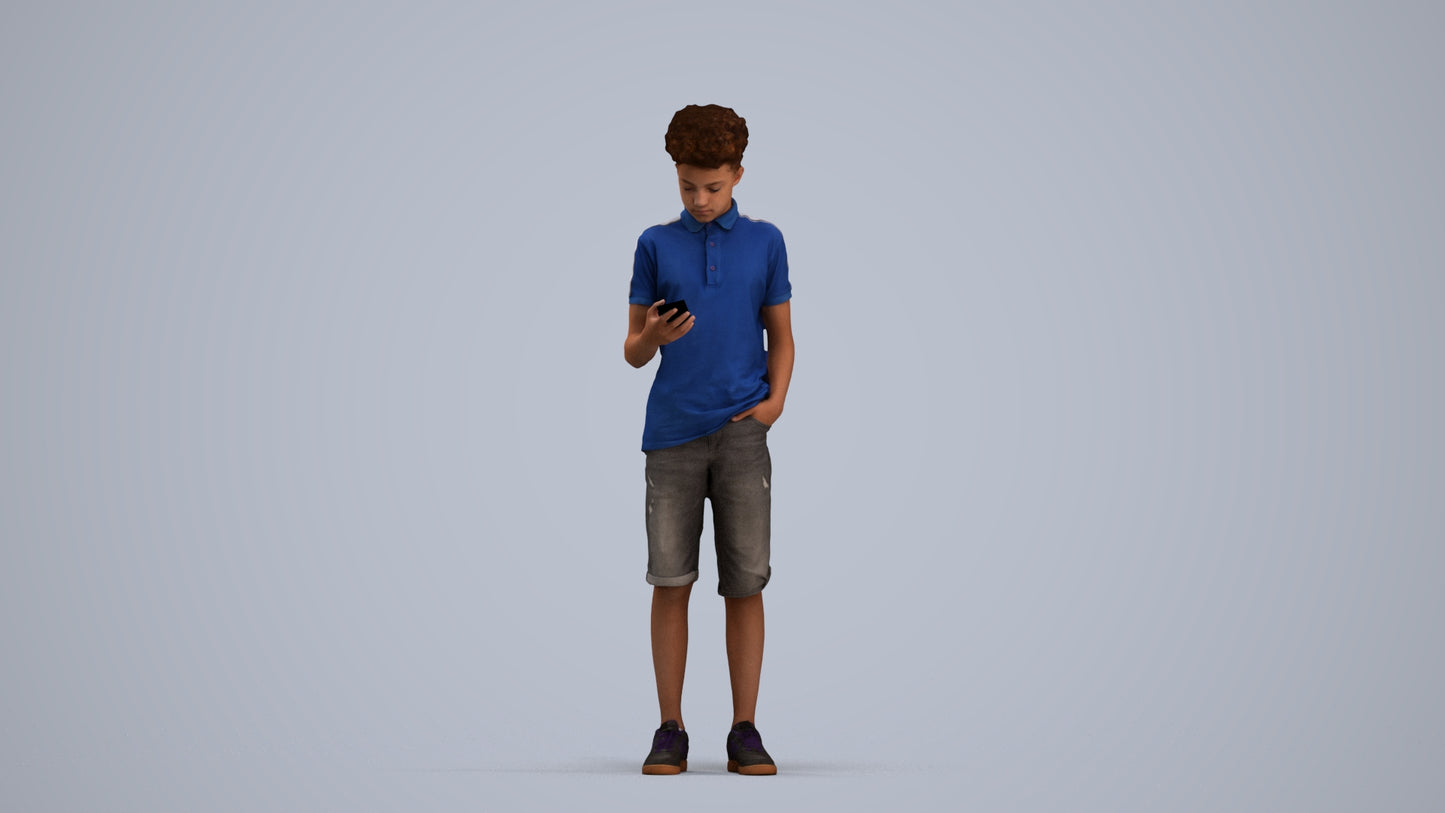 realistic 3D human boy casual kids, archviz people FBX OBJ for Blender, standing pose render