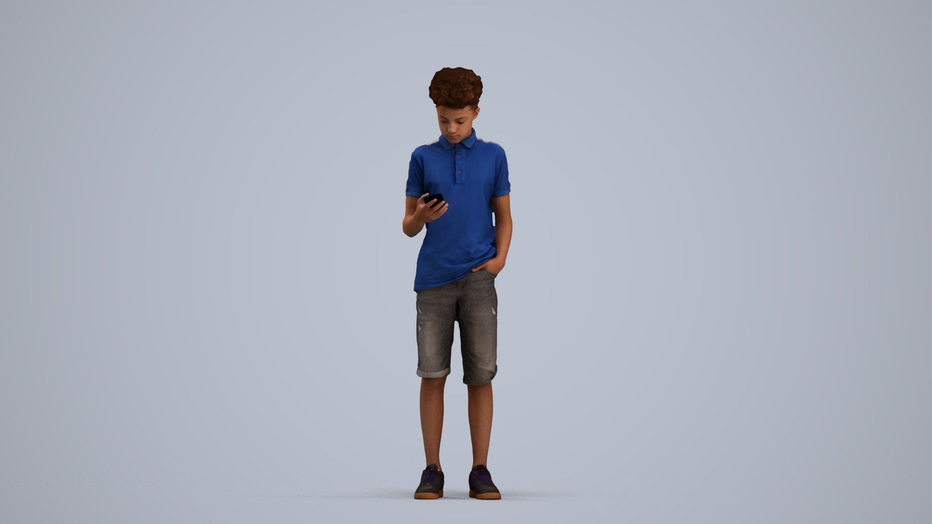realistic 3D human boy casual kids, archviz people FBX OBJ for Blender, standing pose render