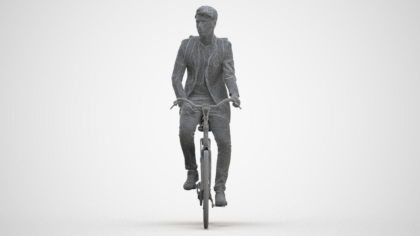 realistic 3D man casual cycling, scanned archviz people for Blender and 3ds Max, three-quarter front view render