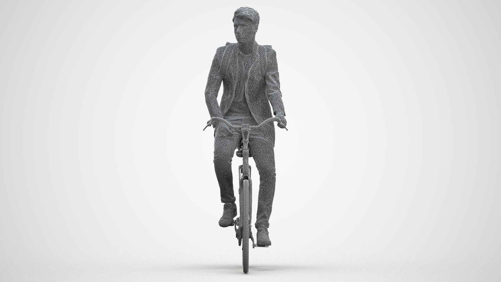 realistic 3D man casual cycling, scanned archviz people for Blender and 3ds Max, three-quarter front view render