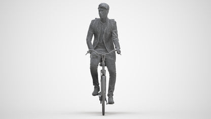 realistic 3D man casual cycling, scanned archviz people for Blender and 3ds Max, three-quarter front view render