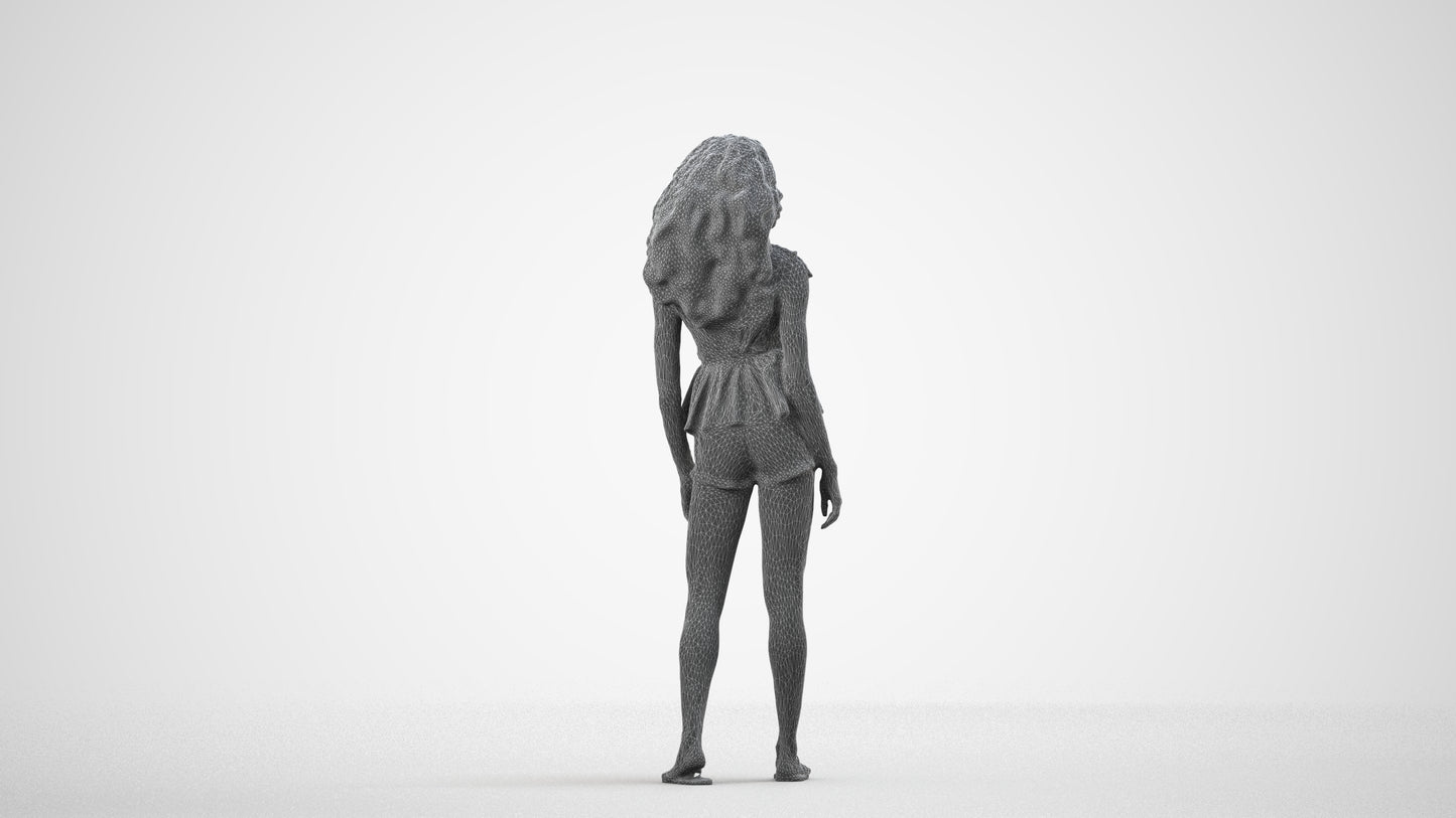 scanned 3D woman casual standing, photogrammetry people for Enscape and V-Ray, wireframe side view