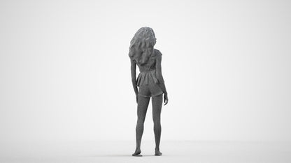 scanned 3D woman casual standing, photogrammetry people for Enscape and V-Ray, wireframe side view
