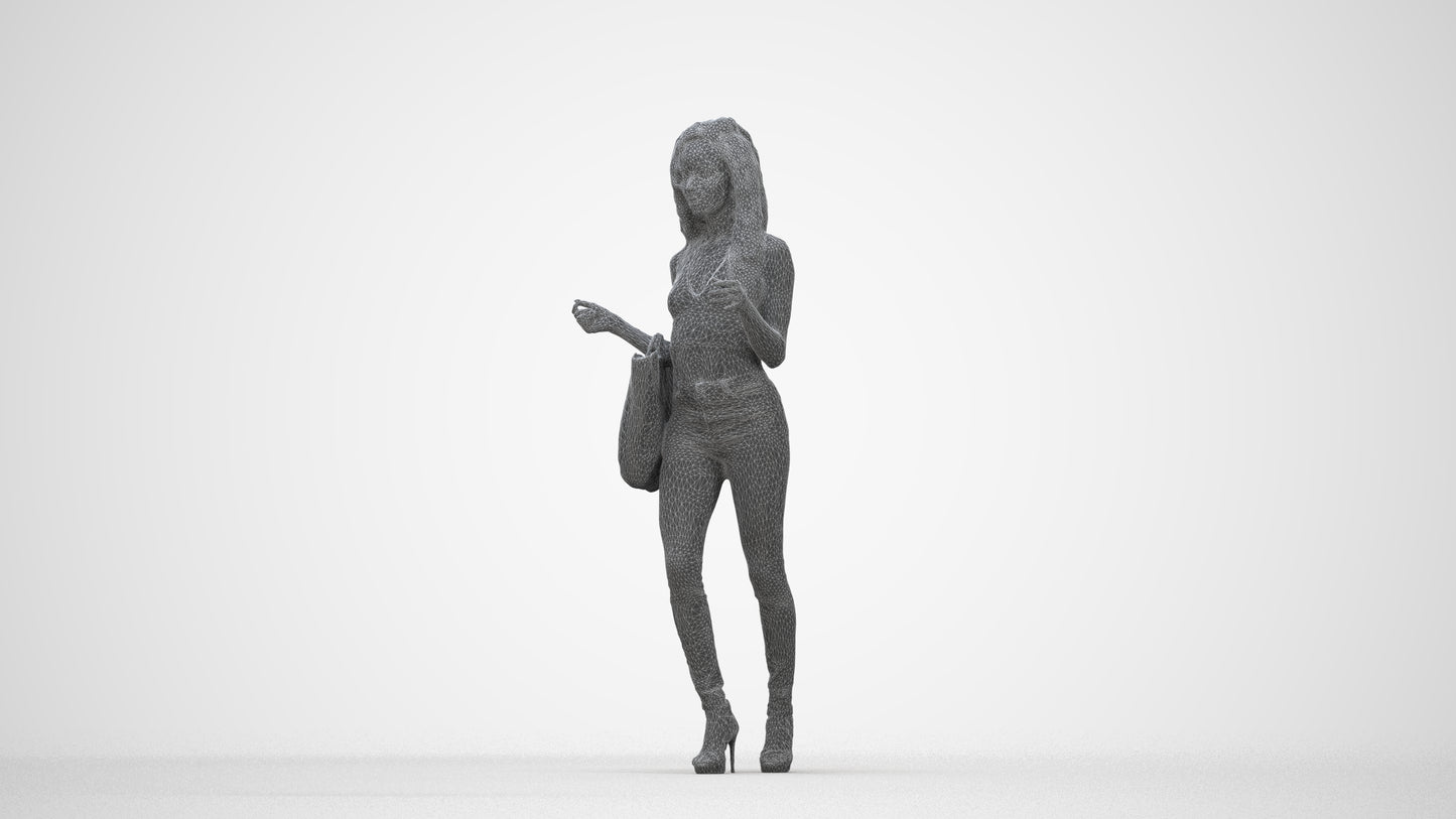 photogrammetry 3D woman casual walking, realistic human model archviz FBX, wireframe back view