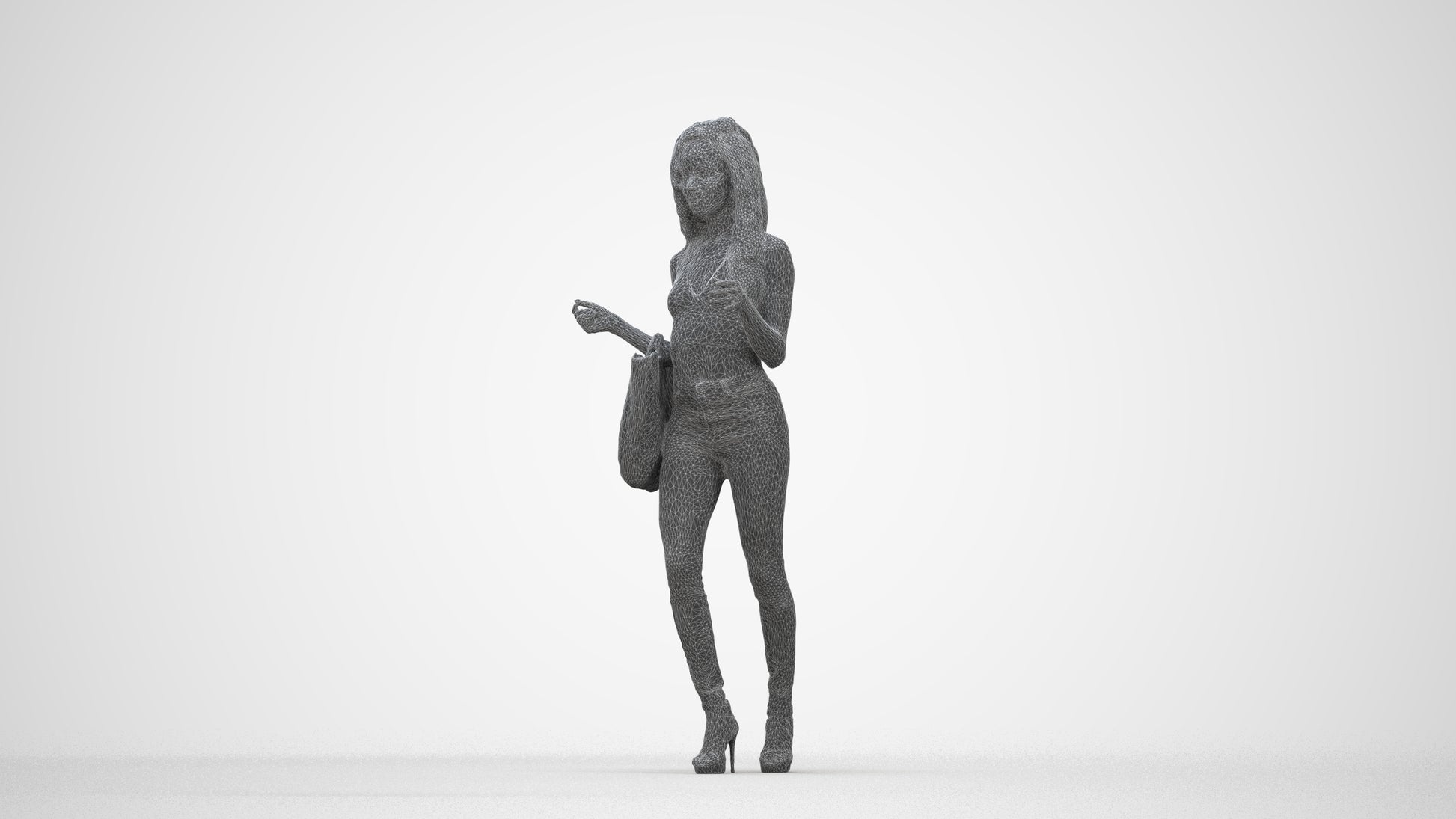 photogrammetry 3D woman casual walking, realistic human model archviz FBX, wireframe back view