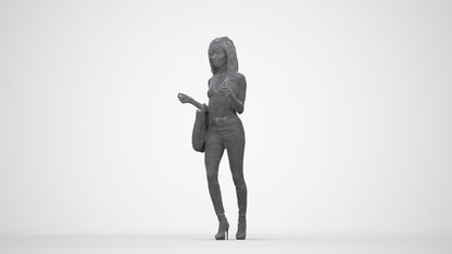 photogrammetry 3D woman casual walking, realistic human model archviz FBX, wireframe back view