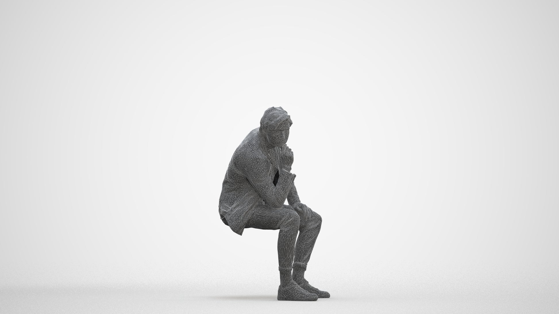 scanned 3D man casual sitting, photogrammetry people for Enscape and V-Ray, three-quarter front view render