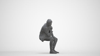 scanned 3D man casual sitting, photogrammetry people for Enscape and V-Ray, three-quarter front view render