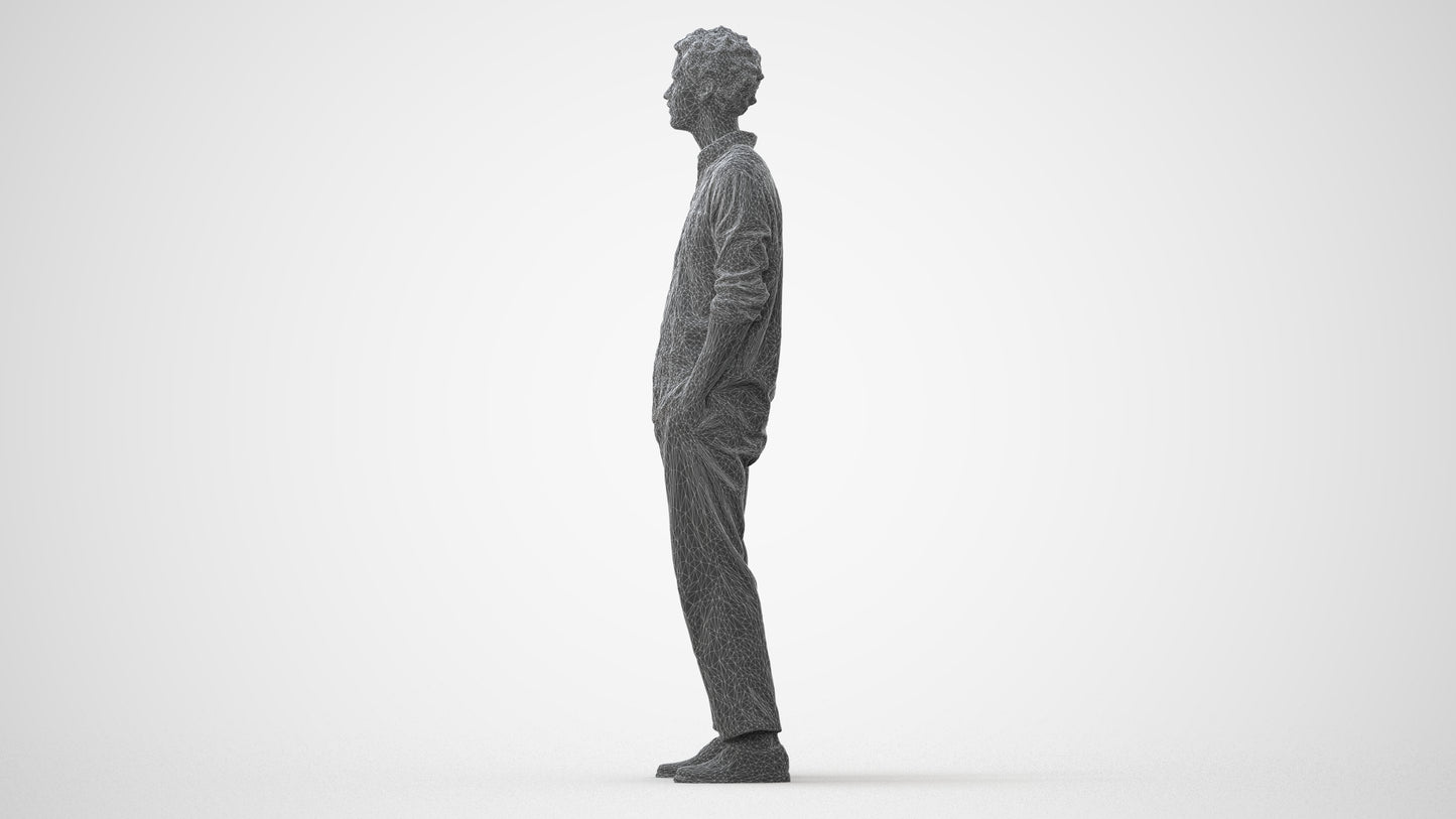 3D human model man casual standing, photogrammetry scanned person for archviz, square thumbnail