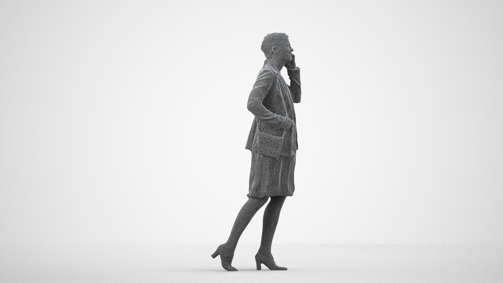 photogrammetry 3D woman business, realistic human model archviz FBX, wireframe side view