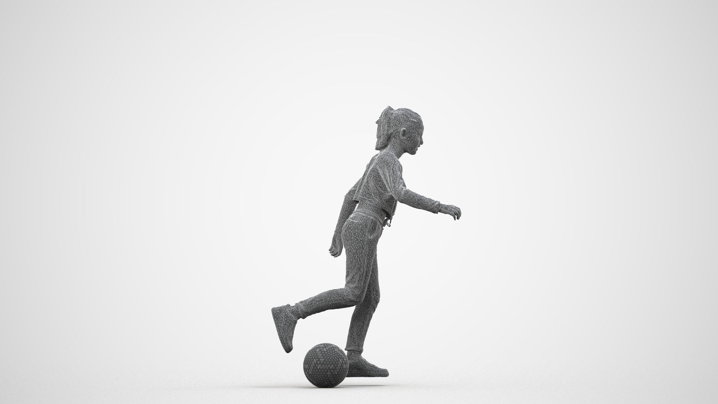3D scanned girl kids sport, photorealistic archviz people for Enscape and SketchUp, wireframe side view