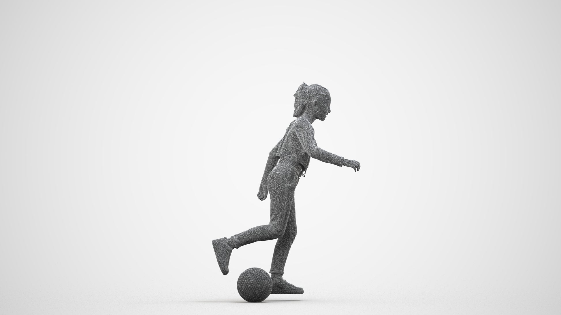 3D scanned girl kids sport, photorealistic archviz people for Enscape and SketchUp, wireframe side view