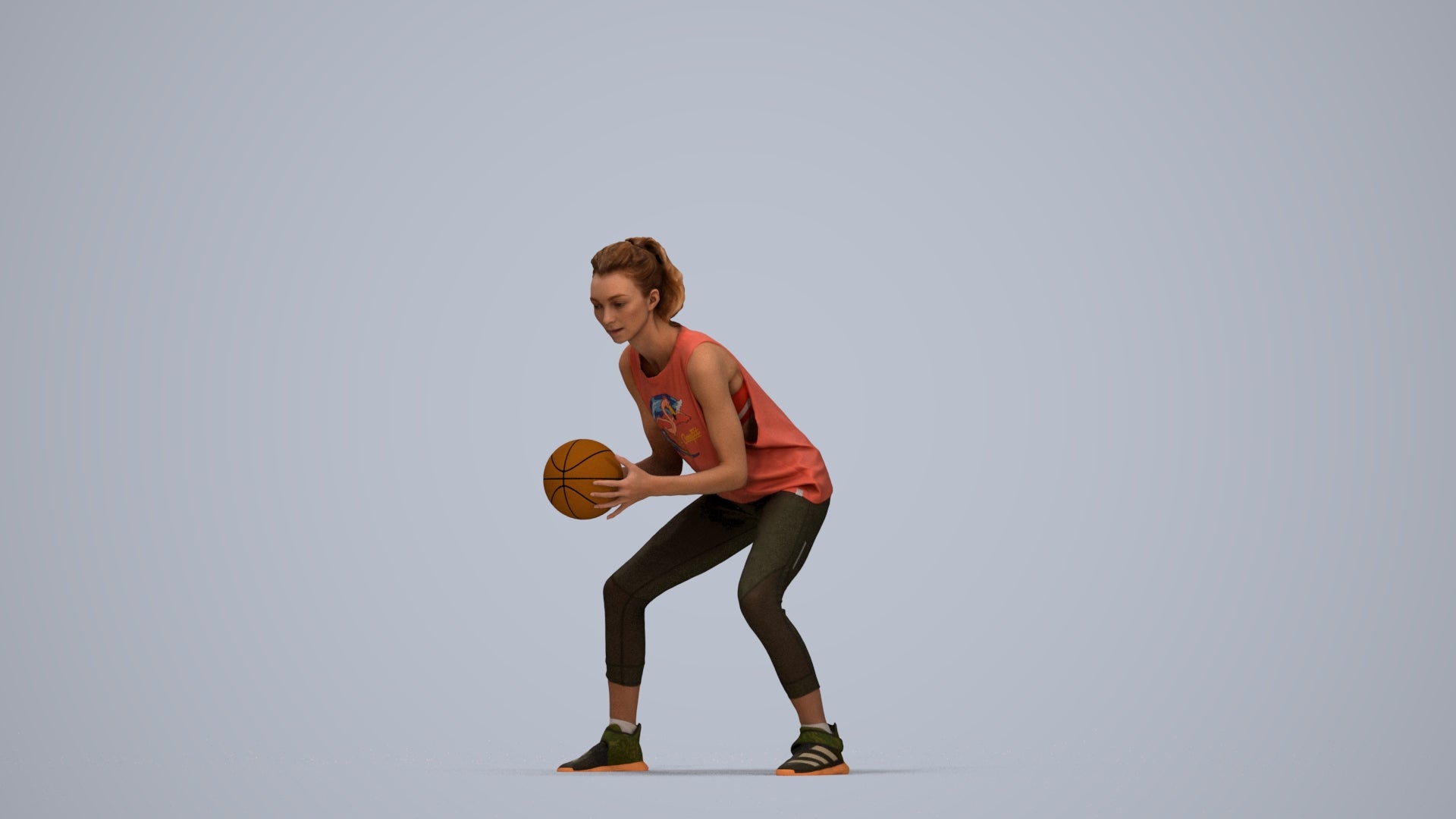 realistic 3D people woman sport, render-ready for V-Ray and Corona, FBX OBJ, top-down view render