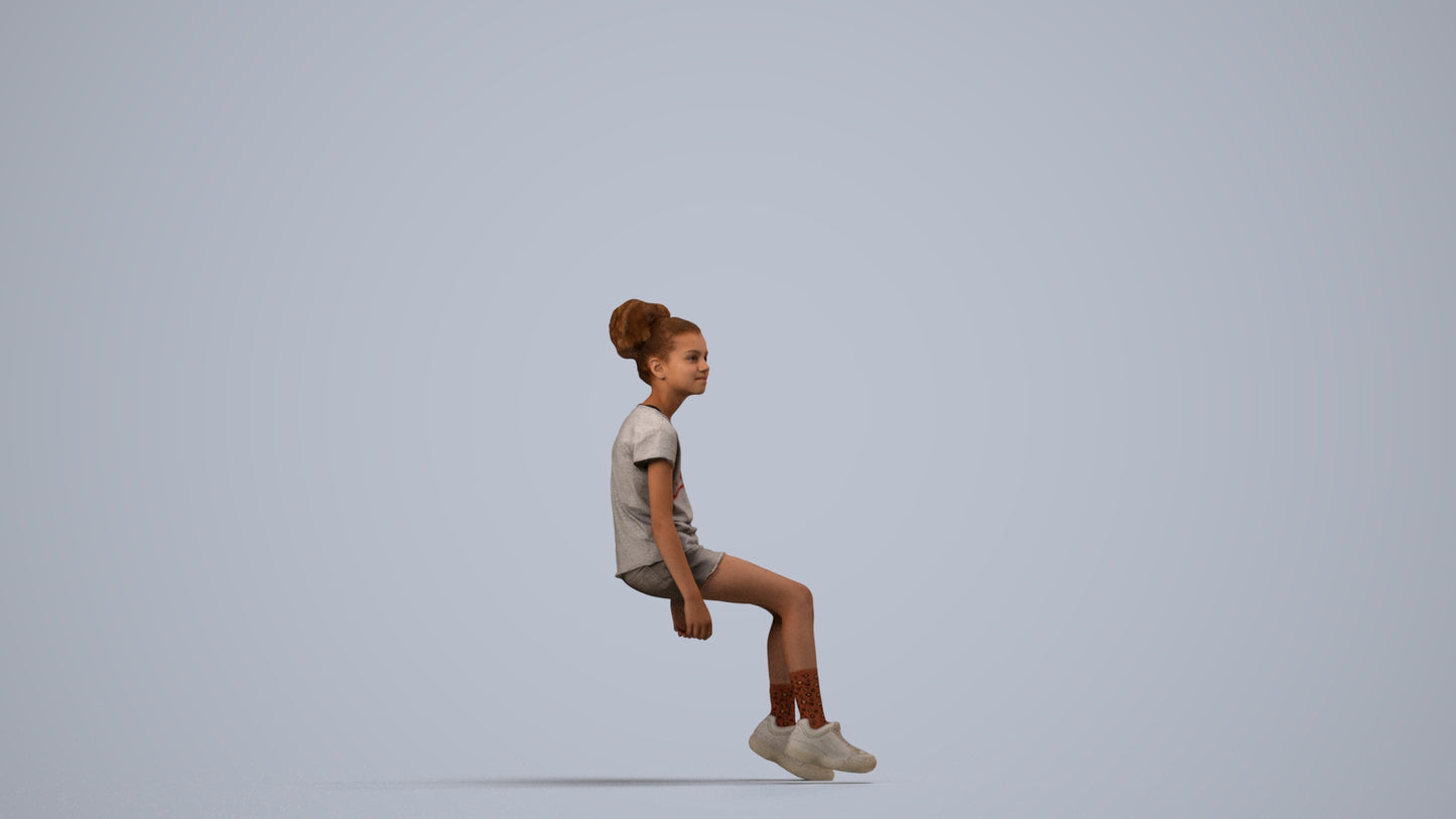 3D people model girl casual kids, scanned human for 3ds Max rendering, side view render