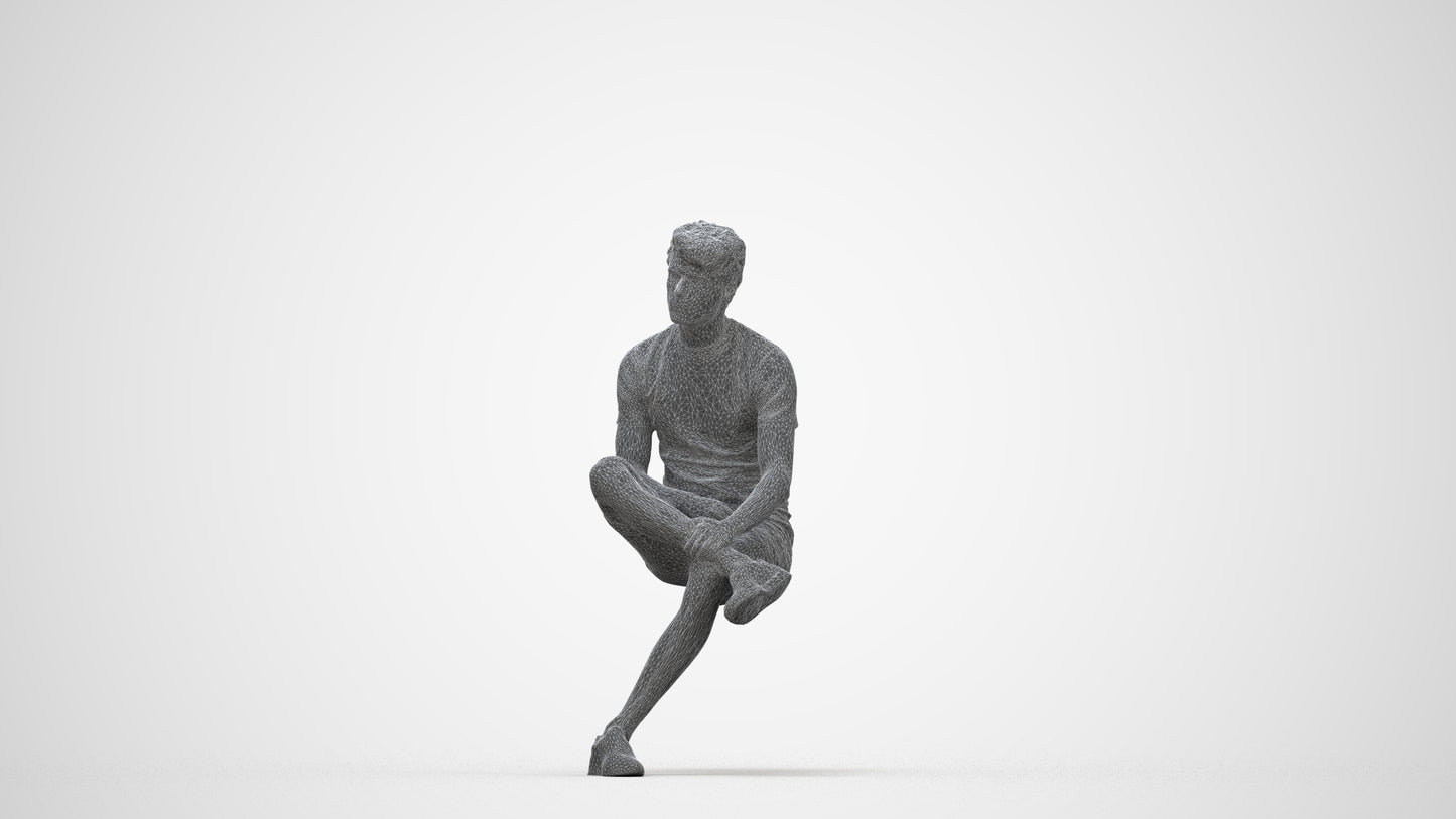realistic 3D human man casual sitting, archviz people FBX OBJ for Blender, wireframe back view