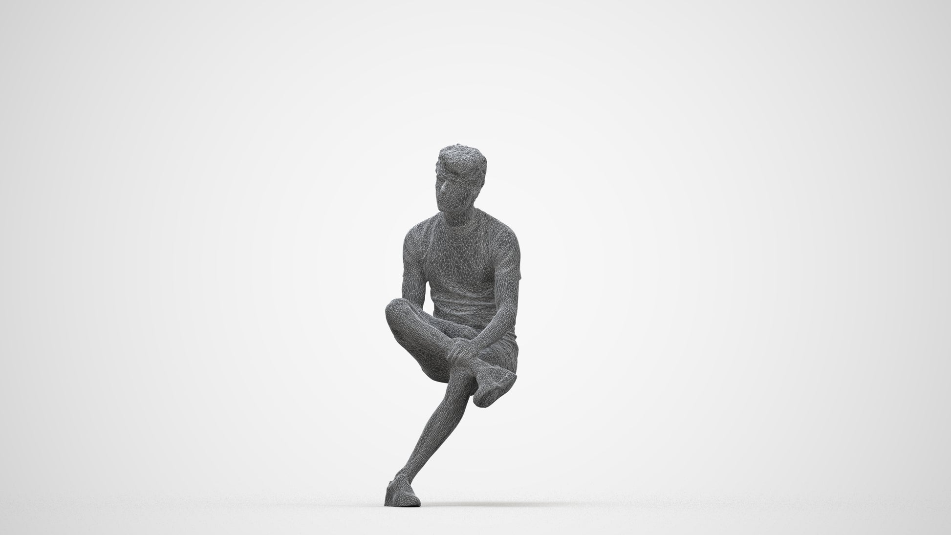realistic 3D human man casual sitting, archviz people FBX OBJ for Blender, wireframe back view