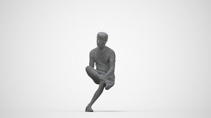 realistic 3D human man casual sitting, archviz people FBX OBJ for Blender, wireframe back view