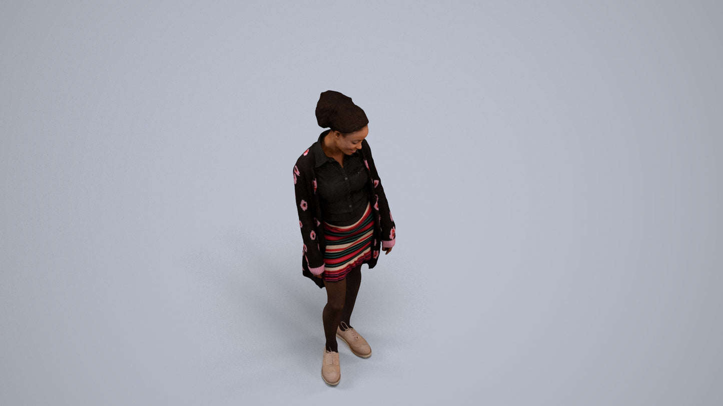realistic 3D people woman casual standing, render-ready for V-Ray and Corona, FBX OBJ, back view render