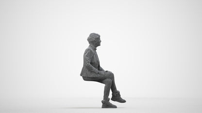 realistic 3D human senior woman business sitting, archviz people FBX OBJ for Blender, wireframe side view