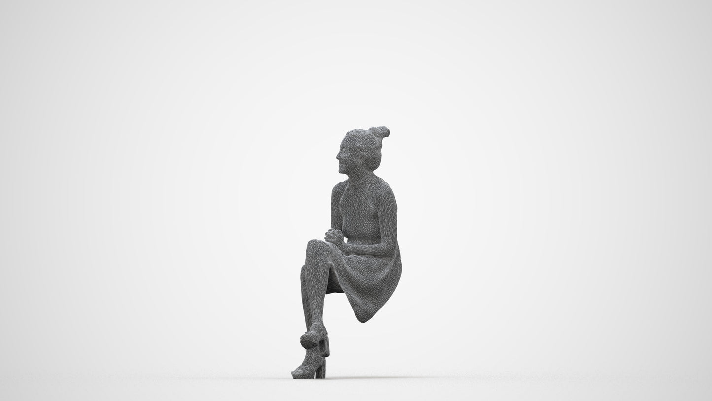realistic 3D woman formal sitting, scanned archviz people for Blender and 3ds Max, wireframe back view