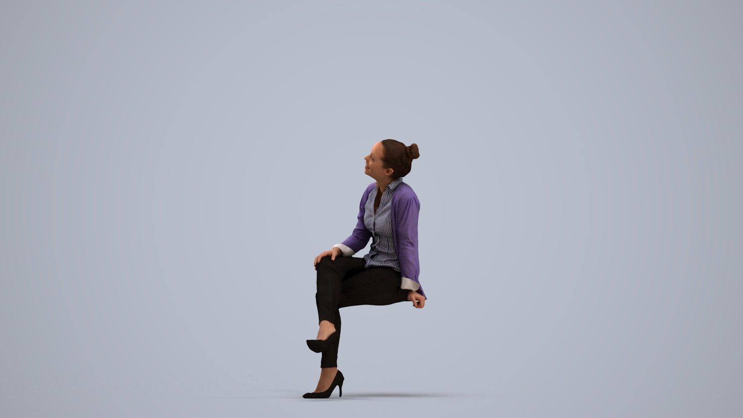 scanned 3D woman business sitting, photogrammetry people for Enscape and V-Ray, standing pose render