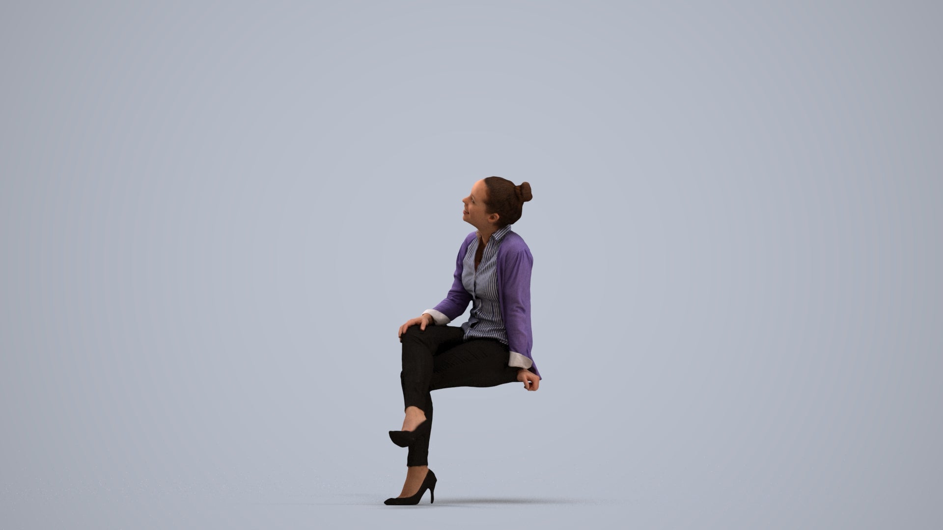 scanned 3D woman business sitting, photogrammetry people for Enscape and V-Ray, standing pose render