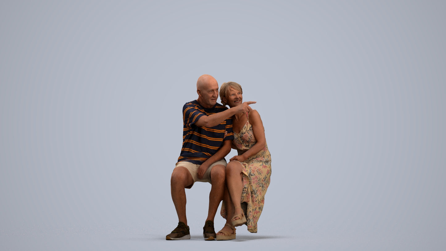 photogrammetry 3D senior woman couple, realistic human model archviz FBX, standing pose render