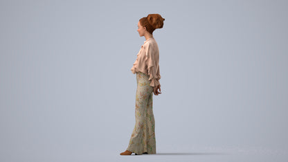3D scanned woman standing casual, photorealistic archviz people for Enscape and SketchUp, three-quarter view render