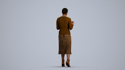 realistic 3D woman casual walking, scanned archviz people for Blender and 3ds Max, front view render