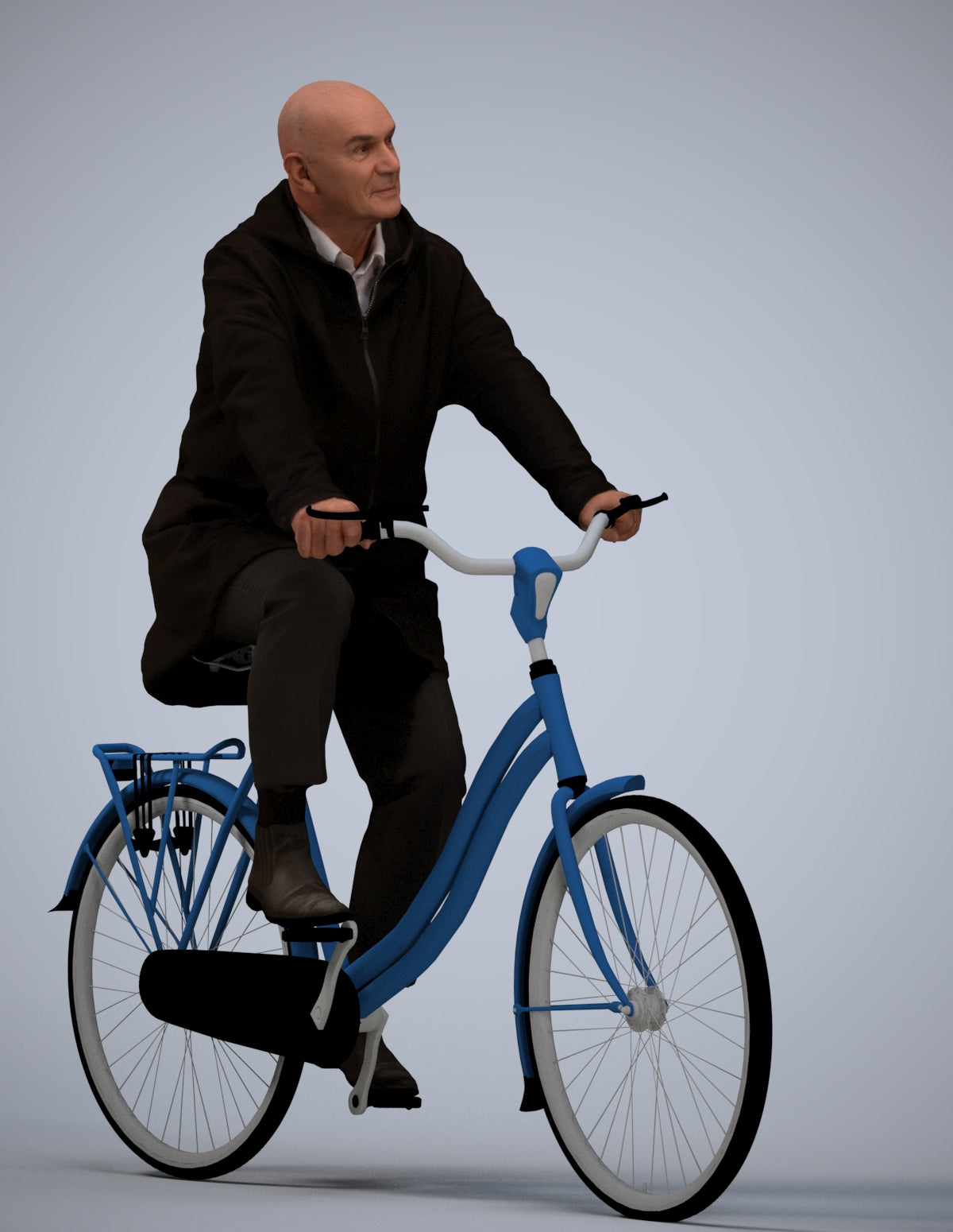 realistic 3D human senior man business cycling, archviz people FBX OBJ for Blender