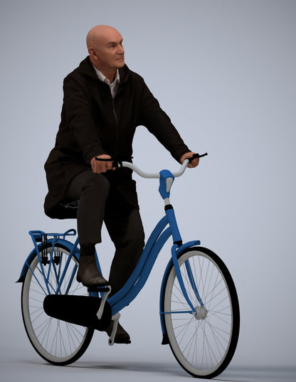 realistic 3D human senior man business cycling, archviz people FBX OBJ for Blender