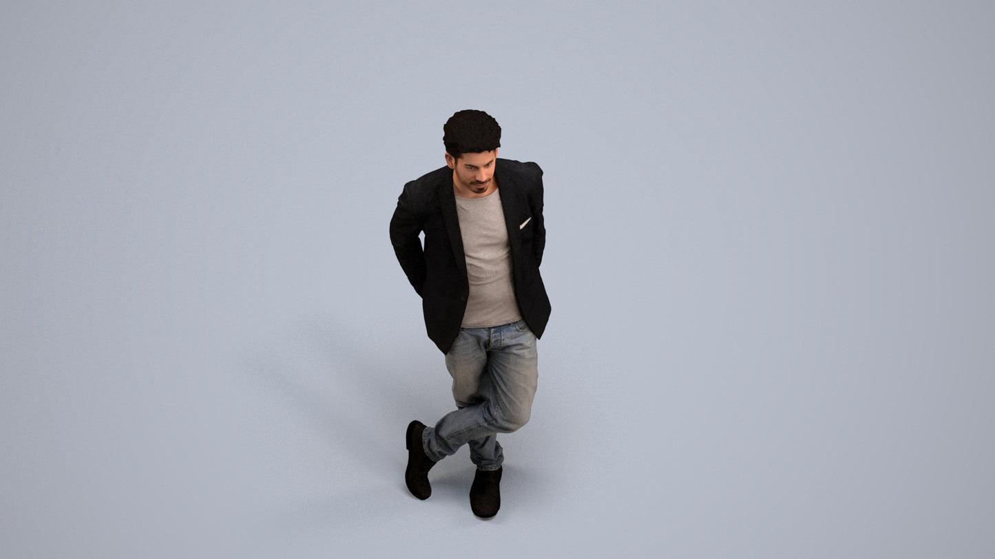 realistic 3D people man casual standing, render-ready for V-Ray and Corona, FBX OBJ, back view render