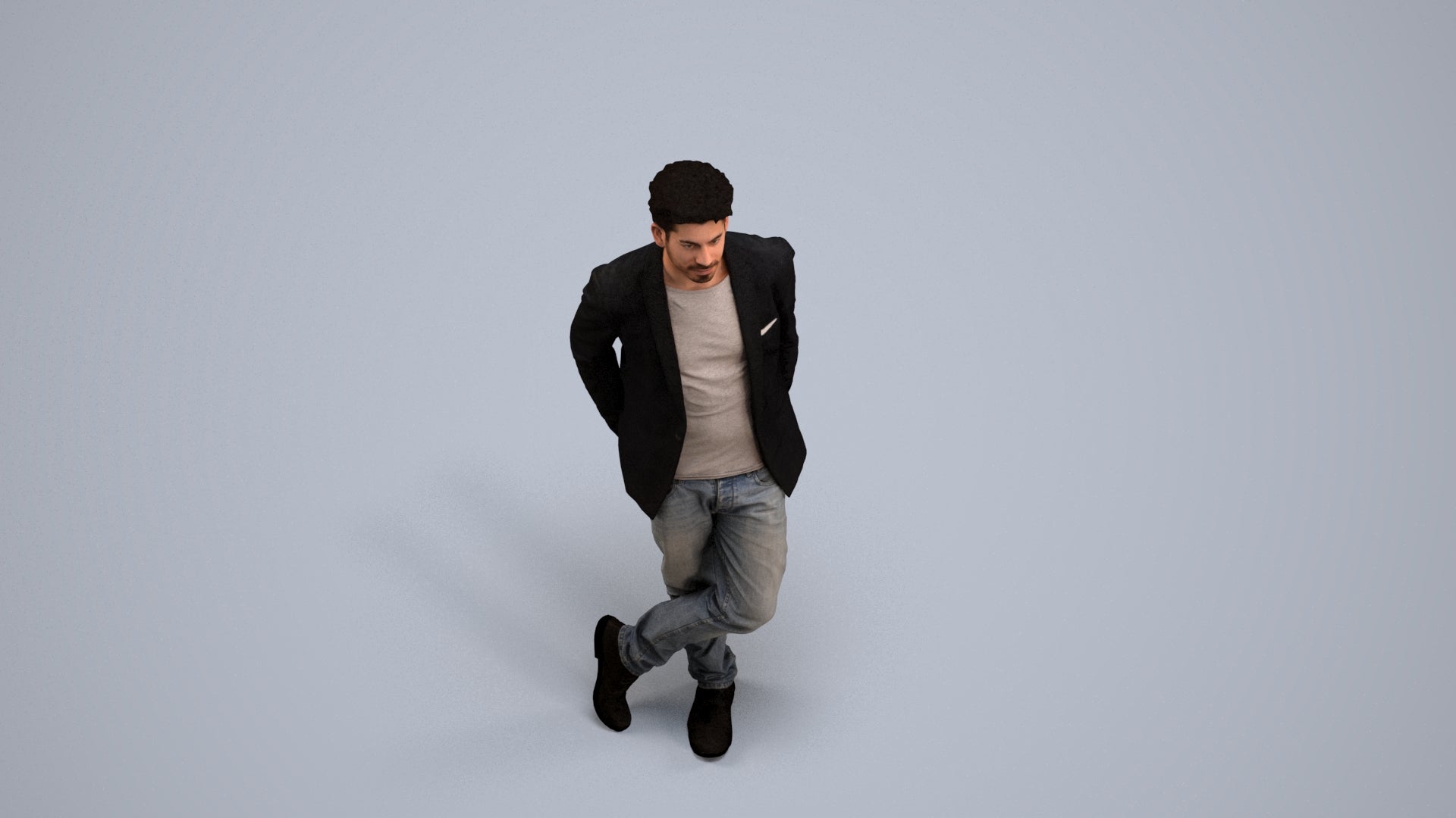 realistic 3D people man casual standing, render-ready for V-Ray and Corona, FBX OBJ, back view render