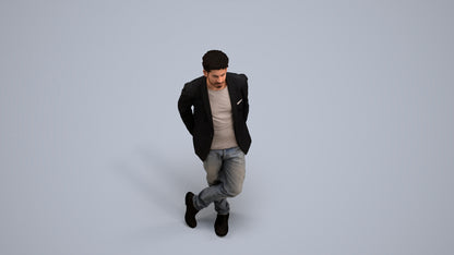 realistic 3D people man casual standing, render-ready for V-Ray and Corona, FBX OBJ, back view render