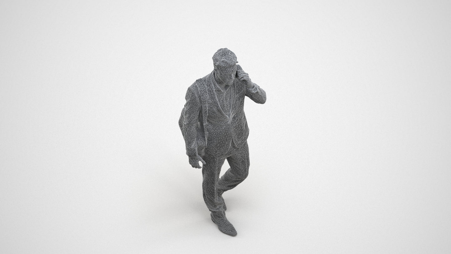 3D scanned man business, photorealistic archviz people for Enscape and SketchUp, wireframe three-quarter view