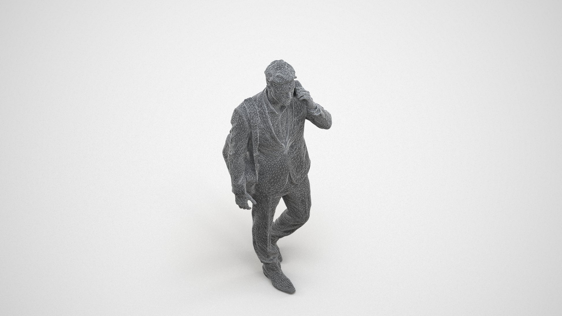 3D scanned man business, photorealistic archviz people for Enscape and SketchUp, wireframe three-quarter view