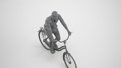 realistic 3D man casual cycling, scanned archviz people for Blender and 3ds Max, wireframe three-quarter view