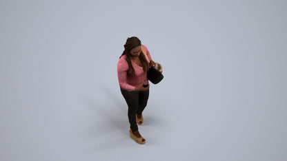 3D scanned woman walking casual, photorealistic archviz people for Enscape and SketchUp, back view render