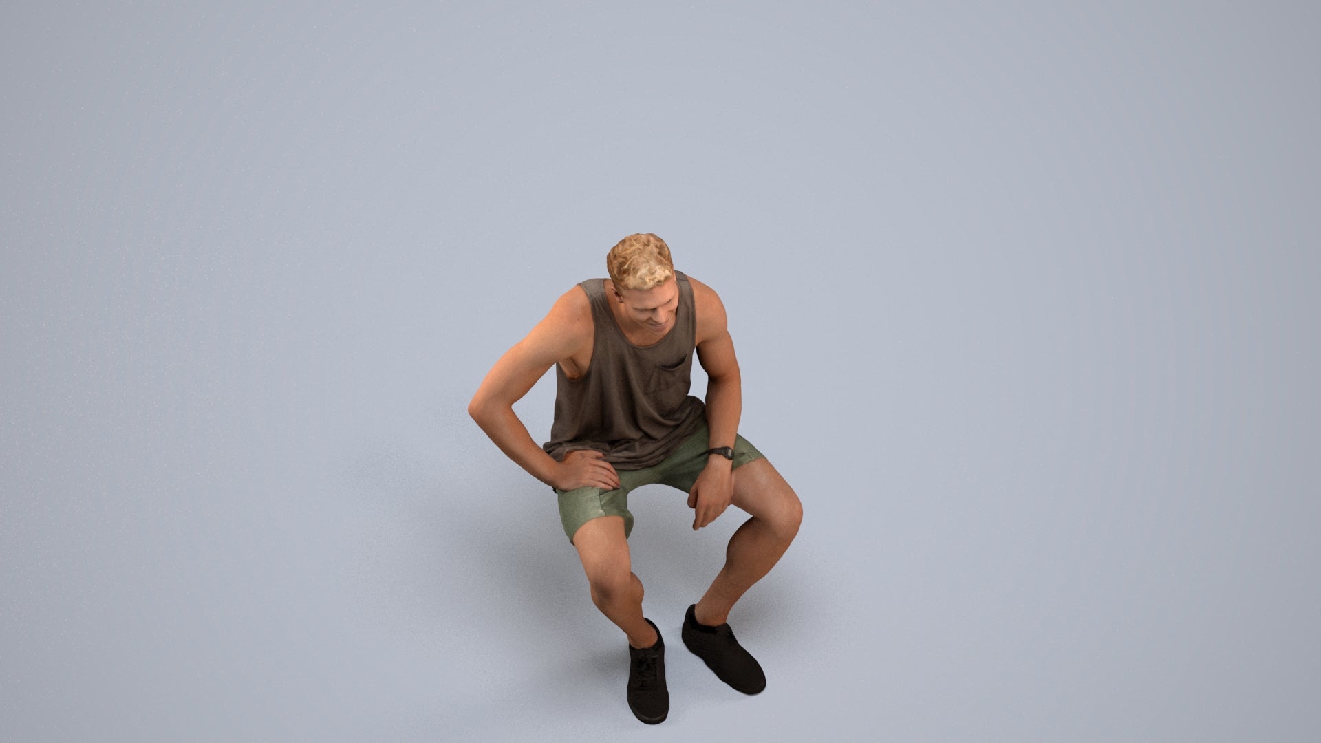 photogrammetry 3D man casual sitting, realistic human model archviz FBX, back view render