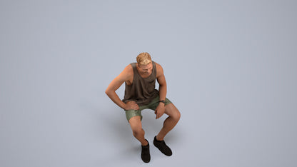photogrammetry 3D man casual sitting, realistic human model archviz FBX, back view render