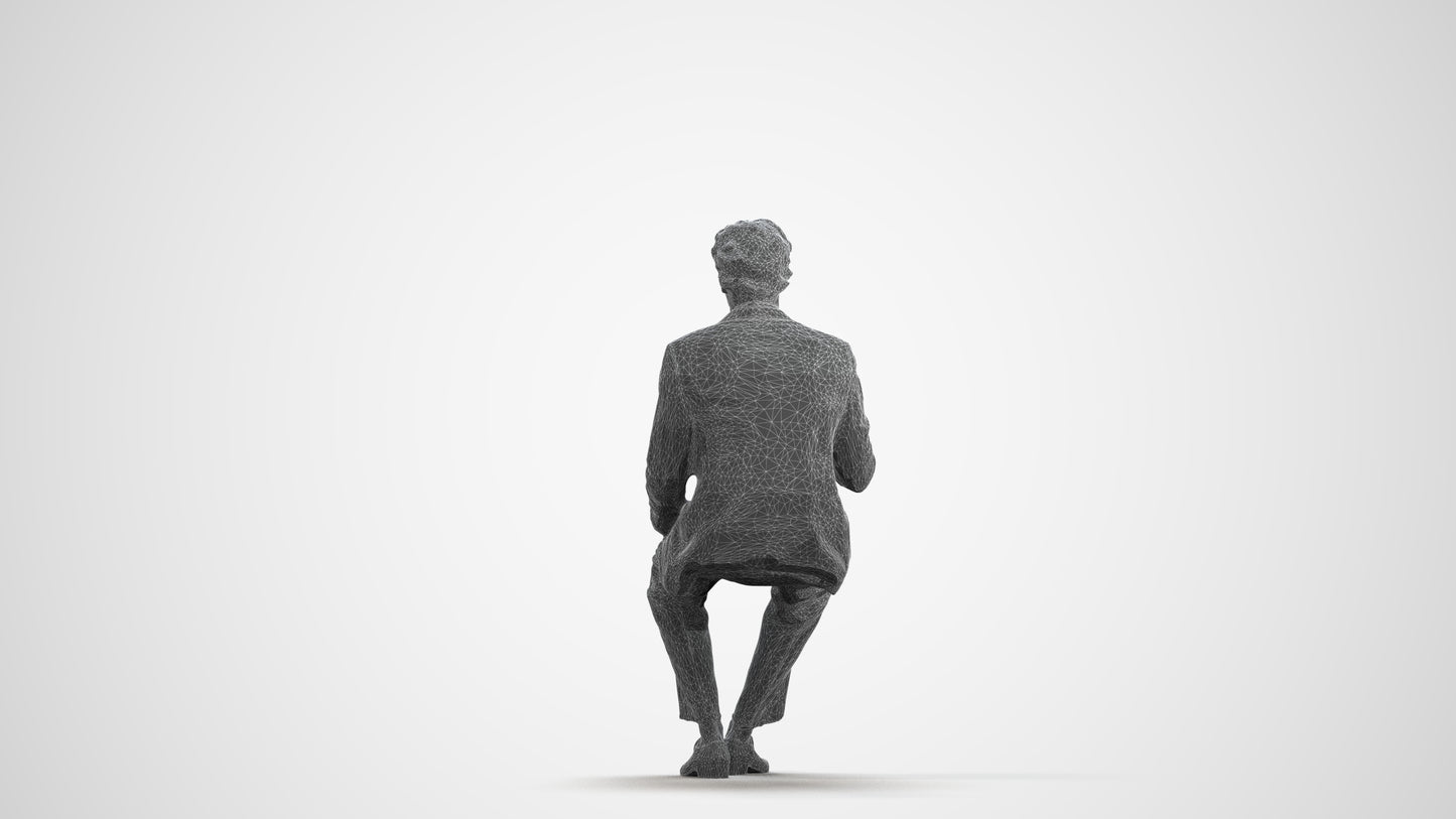 3D human model man business, photogrammetry scanned person for archviz, wireframe front view