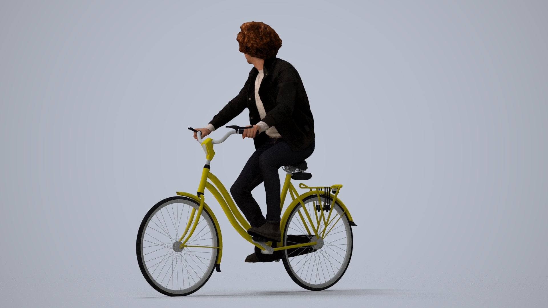 scanned 3D man casual cycling, photogrammetry people for Enscape and V-Ray, three-quarter view render