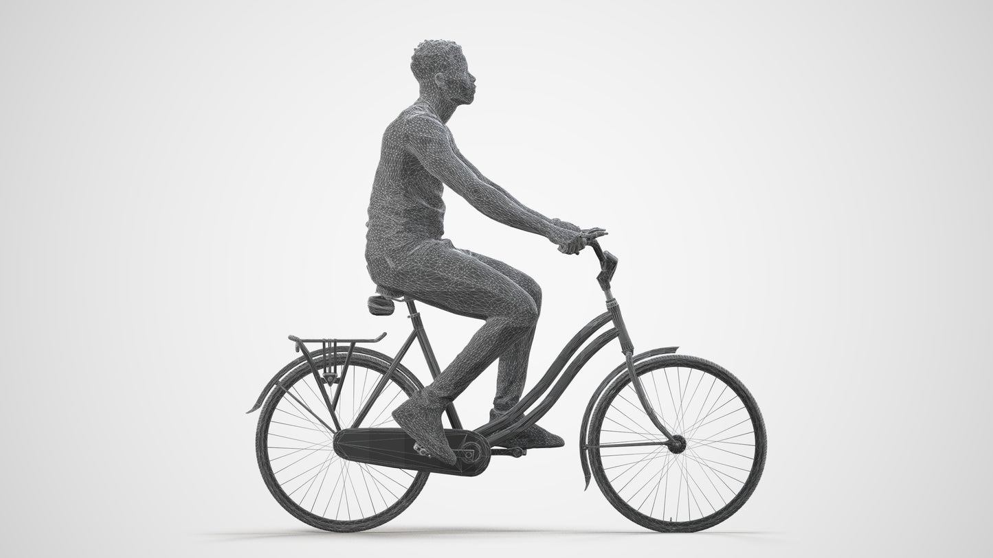scanned 3D man casual cycling, photogrammetry people for Enscape and V-Ray, wireframe side view